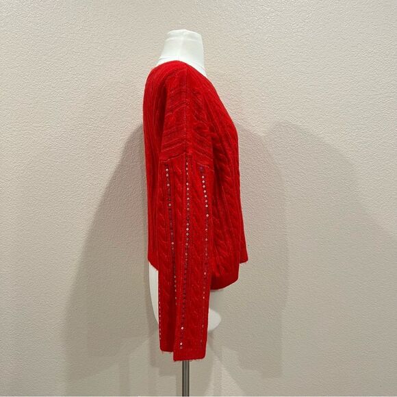 Adyson Parker Red Cable Knit Sequin Striped NWT Sweater Size Medium - Picture 7 of 13